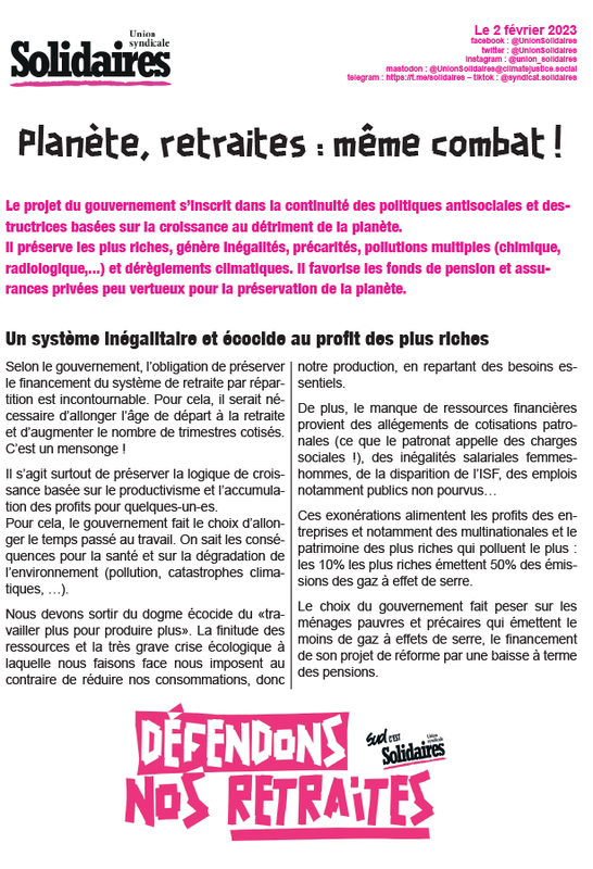 Planète, retraite Même combat